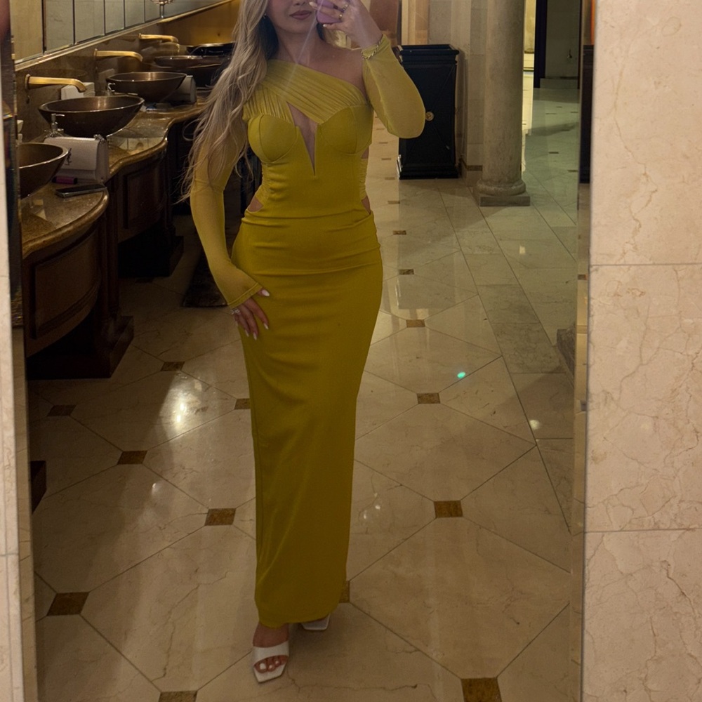 Fashion Nova Yellow Plunge Bodycon Dress
